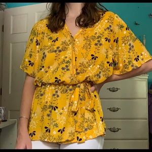 Yellow Floral Wrap Top